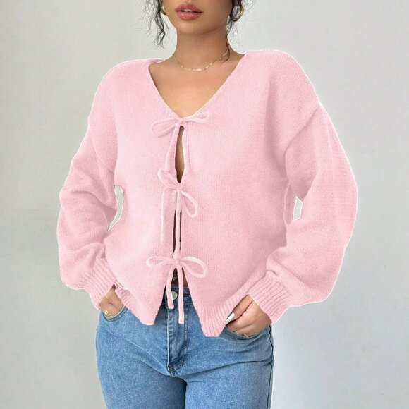 Pink Casual Women's Knit Long Sleeve Cardigan